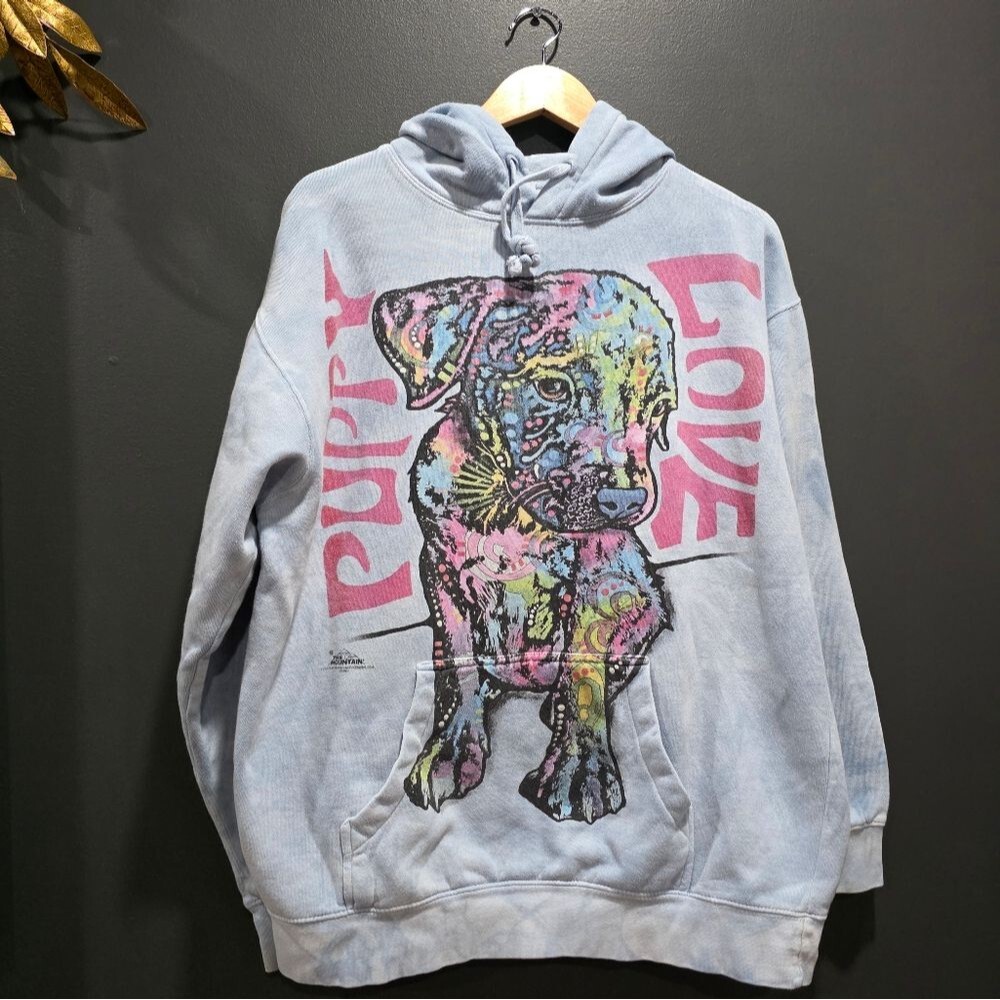 The Mountain 2015 Blue Tie Dye Puppy Love Hoodie Sweatshirt Size Large M